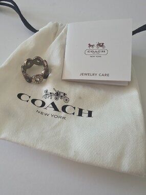 Coach Silver Enamel Circle Ring 5.5